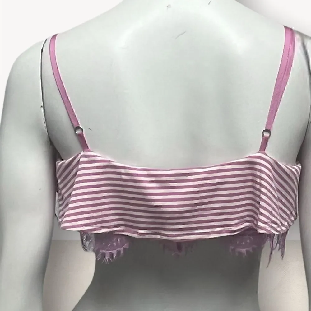 Joes Jeans  Orchid Pink Striped‎ Ruffle Lace Bralette Top Size M J1019-FRH-RV